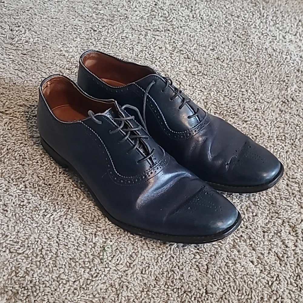 EUC Allen Edmonds Cornwallis Navy Blue Leather Dress Shoes Oxfords Men 14B
